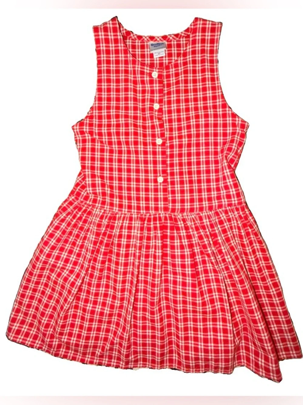 Oshkosh B’gosh Vintage Sleeveless Red White Plaid  Gingham Button Dress Sz 6X